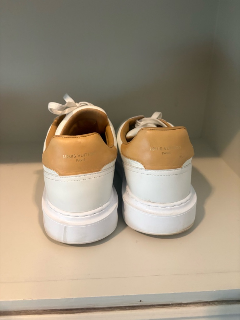 White Mens Louis Vuitton Leather Low-Top Sneakers - Luxury Embossed Design - Picture 4 of 6
